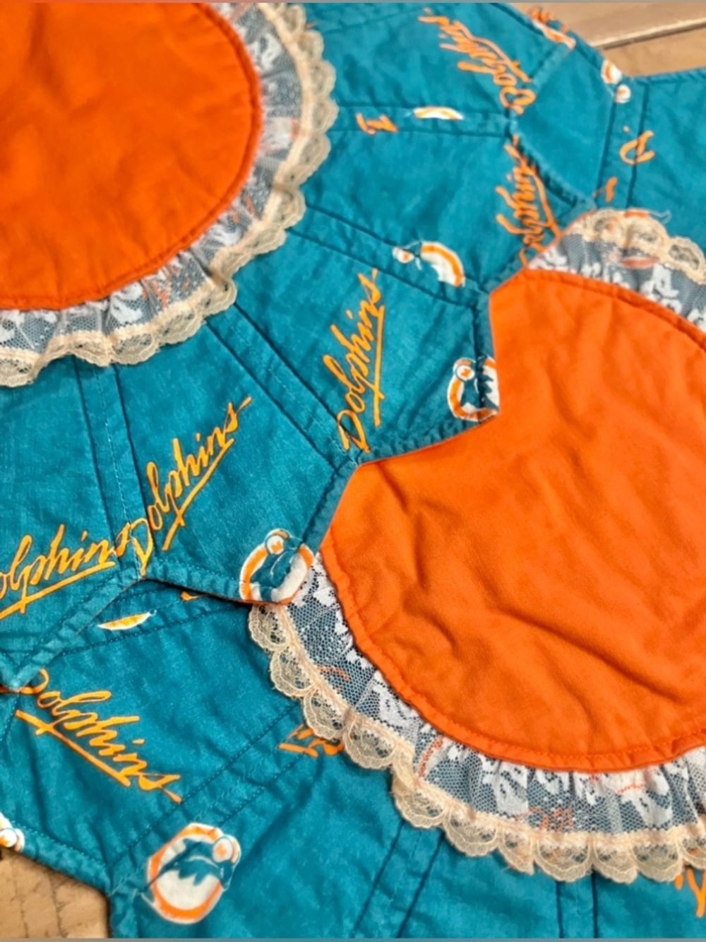 Vintage 1980s Miami Dolphins 2 Fabric Table Placemats Old NFL Logo Teal Orange